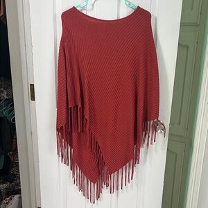 Cato Red Fringe Poncho